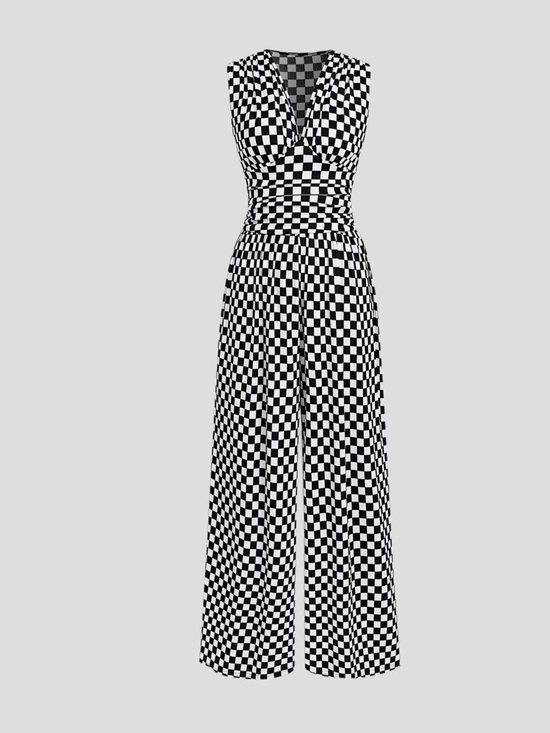 The Real Clean Company Pants - Retro Chic Black and White Checker Breathable Ribbed Jumpsuit New Boutique